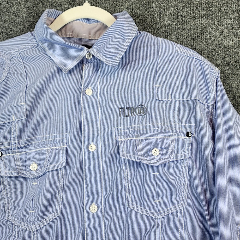 FLTR Men Y2K Streetwear Utility Workwear Striped Button Shirt‎ Size L